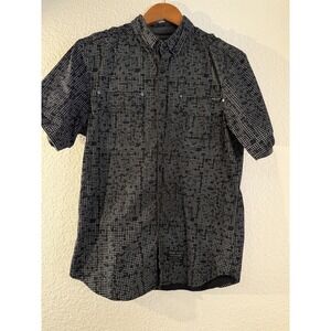 Marc Ecko Cut & Sew Men's M Black Geometric Grid Labyrinth Shirt Short Sleeve